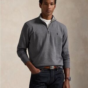 POLO RALPH LAUREN Men's Grey Luxury Jersey Quarter Zip Pullover, Size XL, EUC